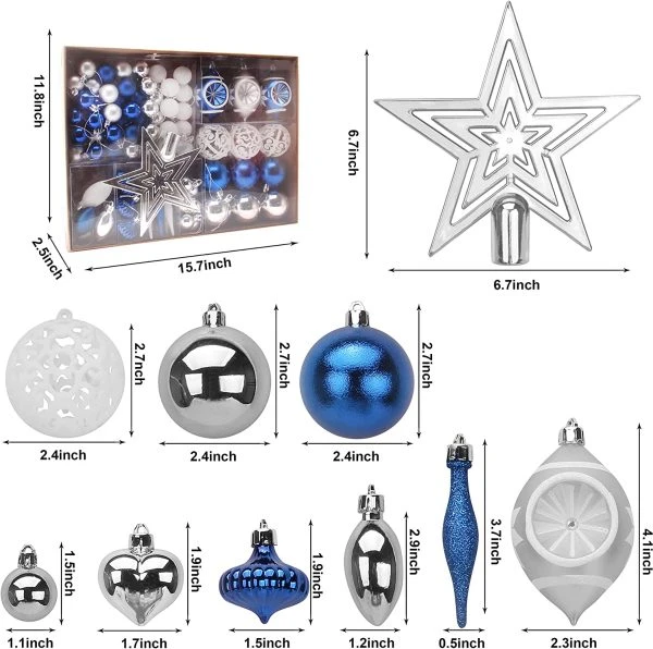 70Pcs Blue, Silver&White Christmas Ornaments With Heart 5 70Pcs Blue, Silver&White Christmas Ornaments With Heart - Image 3
