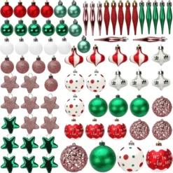 76pcs Red And Green Christmas Ornaments