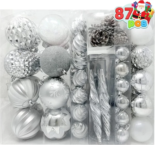 87pcs Christmas White And Silver Ornaments 4 87pcs Christmas White And Silver Ornaments - Image 2