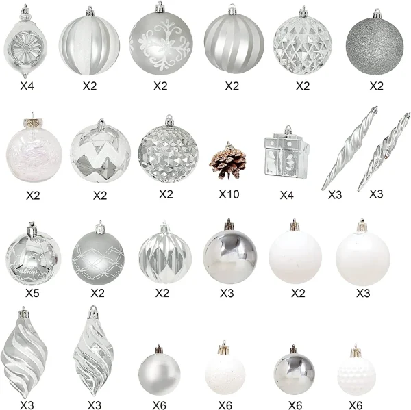 87pcs Christmas White And Silver Ornaments 6 87pcs Christmas White And Silver Ornaments - Image 4