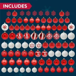 88pcs Red And White Christmas Shatterproof Ornaments 13 88pcs Red And White Christmas Shatterproof Ornaments -Christmas Decorations Store 88Pcs Christmas Ornaments Red and White 4 600x600 1