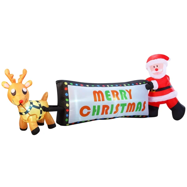 8ft LED Inflatable Reindeer Pulling Banner With Santa 5 8ft LED Inflatable Reindeer Pulling Banner With Santa - Image 3