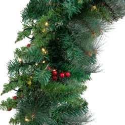 100 Warm White Lights Prelit Christmas Garland 9ft -Christmas Decorations Store 9 Foot Prelit Christmas Garland with Lights Red Berries 6 result 600x600 1
