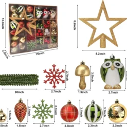 90pcs Red Green And Gold Christmas Ornaments -Christmas Decorations Store 90 Pcs Christmas Ornaments with Owl Red Green amp Gold 4 result 600x569 1