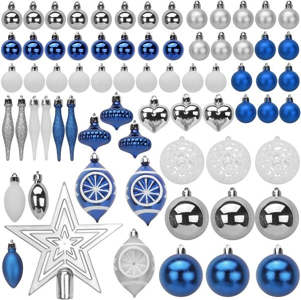 70Pcs Blue, Silver&White Christmas Ornaments With Heart 4 70Pcs Blue, Silver&White Christmas Ornaments With Heart - Image 2