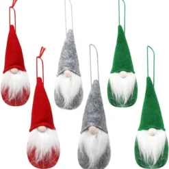 6pcs Red Gray And Green Swedish Santa Gnome Plush
