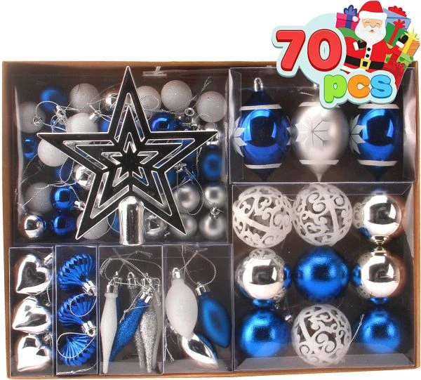 70Pcs Blue, Silver&White Christmas Ornaments With Heart 3 70Pcs Blue, Silver&White Christmas Ornaments With Heart