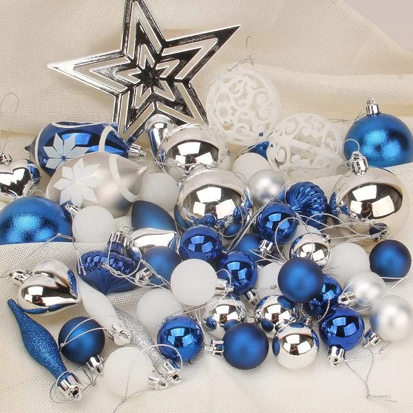 70Pcs Blue, Silver&White Christmas Ornaments With Heart 7 70Pcs Blue, Silver&White Christmas Ornaments With Heart - Image 5