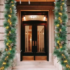 50 Warm White Pre Lit Cone Flocked Christmas Garland 9ft 13 50 Warm White Pre Lit Cone Flocked Christmas Garland 9ft -Christmas Decorations Store 9ft Christmas Flocked Garland Cone 6 result 600x600 1