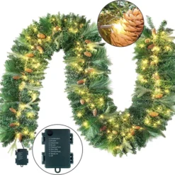 100 LED Pre Lit Christmas Garland 9ft 10 100 LED Pre Lit Christmas Garland 9ft -Christmas Decorations Store 9ft Christmas Garland Prelit with 100 LED String Lights Cone 4 result 600x556 1