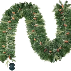 100 LED Pre Lit Christmas Garland 9ft 12 100 LED Pre Lit Christmas Garland 9ft -Christmas Decorations Store 9ft Christmas Garland Prelit with 100 LED String Lights Cone 7 result 600x540 1