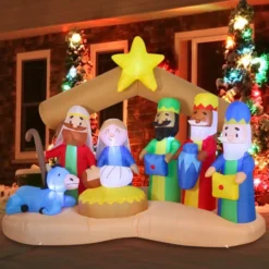 9ft Inflatable LED Nativity Of Jesus With Three Wiseman