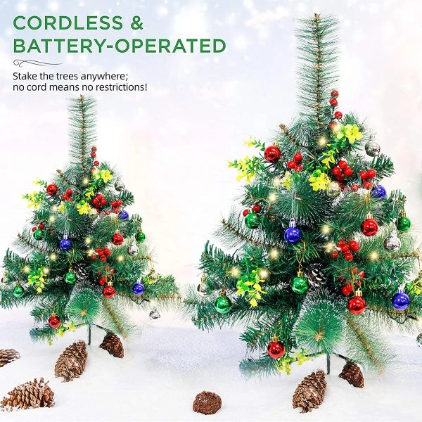 2pcs Christmas Tree Pathway Lights Set 24.5in 4 2pcs Christmas Tree Pathway Lights Set 24.5in - Image 2