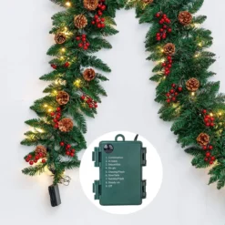 100 LED Prelit Artificial Christmas Garland 9ft -Christmas Decorations Store Artificial Garland with100 LED Lights amp Decorations 9ft 5 result 600x600 1