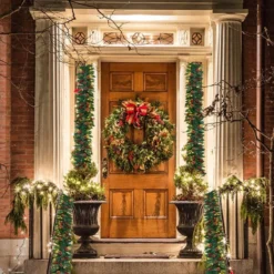 100 LED Prelit Artificial Christmas Garland 9ft -Christmas Decorations Store Artificial Garland with100 LED Lights amp Decorations 9ft 6 result 600x600 1