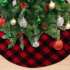 Red And Black Buffalo Plaid Christmas Tree Skirt 48in