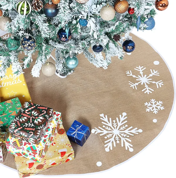 White Snowflake Christmas Tree Skirt 48in 3 White Snowflake Christmas Tree Skirt 48in