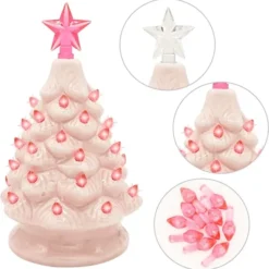 Pink Prelit Tabletop Ceramic Christmas Tree 7in -Christmas Decorations Store Ceramic Christmas Tree Pink 7in 4 600x608 1