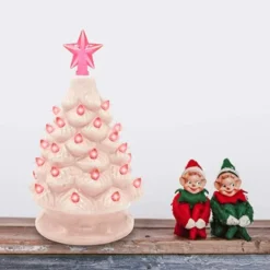 Pink Prelit Tabletop Ceramic Christmas Tree 7in -Christmas Decorations Store Ceramic Christmas Tree Pink 7in 5 600x600 1