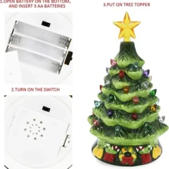 Pre Lit Ceramic Tabletop Christmas Tree 7in 10 Pre Lit Ceramic Tabletop Christmas Tree 7in -Christmas Decorations Store Ceramic Christmas Tree with Candy Cane 7in 5 600x604 1