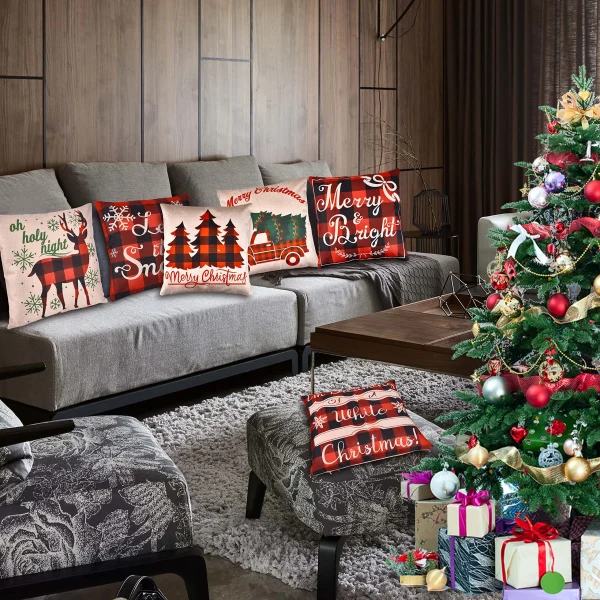 6pcs Buffalo Plaid Christmas Pillow Covers 3 6pcs Buffalo Plaid Christmas Pillow Covers