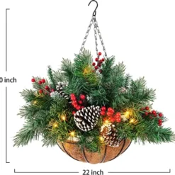 Christmas Pre Lit Hanging Basket 20in -Christmas Decorations Store Christmas Prelit Hanging Basket 20in 4 600x572 1