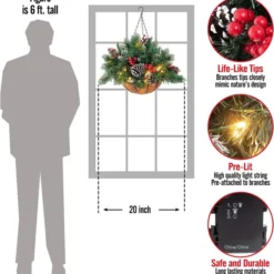 Christmas Pre Lit Hanging Basket 20in -Christmas Decorations Store Christmas Prelit Hanging Basket 20in 7 600x632 1