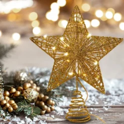 Christmas Decorations Store 25 Christmas Glitter Lighted Gold Star Tree Topper