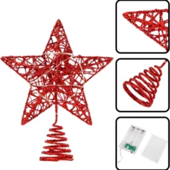 Christmas Glitter Lighted Red Star Tree Toper -Christmas Decorations Store Christmas Tree Toppers Glitter Red Star Tree Topper Lighted with Warm White LED Lights 4 result 600x607 1