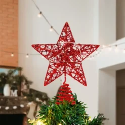 Christmas Glitter Lighted Red Star Tree Toper -Christmas Decorations Store Christmas Tree Toppers Glitter Red Star Tree Topper Lighted with Warm White LED Lights 7 result 600x600 1
