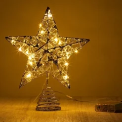Christmas Glitter Lighted Silver Tree Topper Star -Christmas Decorations Store Christmas Tree Toppers Glitter Silver Star Tree Topper Lighted with Warm White LED Lights 3 result 600x600 1