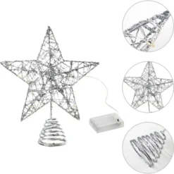 Christmas Glitter Lighted Silver Tree Topper Star -Christmas Decorations Store Christmas Tree Toppers Glitter Silver Star Tree Topper Lighted with Warm White LED Lights 5 result 600x598 1