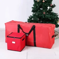 Ornament Storage And Christmas Tree Storage Bag 48in -Christmas Decorations Store Christmas Tree and 64 Slot Ornament Storage Set Red 48in 3 result 600x400 1