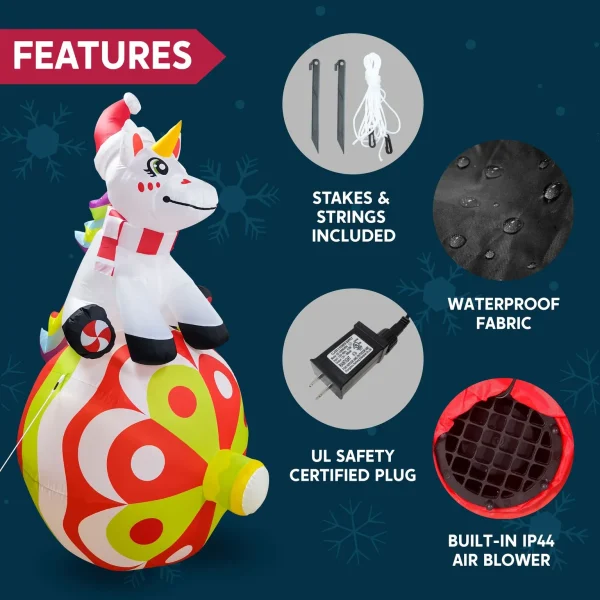 6ft Christmas Unicorn With Ornaments LED Inflatable Yard Decor 8 6ft Christmas Unicorn With Ornaments LED Inflatable Yard Decor - Image 6