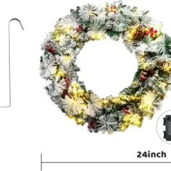 Artificial Christmas Wreaths Flocked With LED Lights 24in -Christmas Decorations Store Christmas Wreath Flocked with LED Lights 24in 6 result 600x485 1