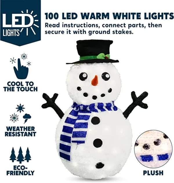 3ft 100 LED Collapsible Snowman Yard Decoration Lighted 5 3ft 100 LED Collapsible Snowman Yard Decoration Lighted - Image 3
