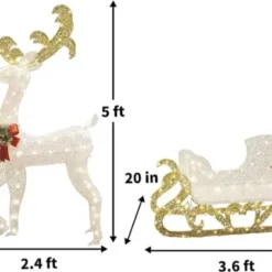 3D Fabric LED Lighted Reindeer With Sleigh Decorations 5ft -Christmas Decorations Store Fabric Reindeer with Sleigh LED Yard Lights 4 600x398 1