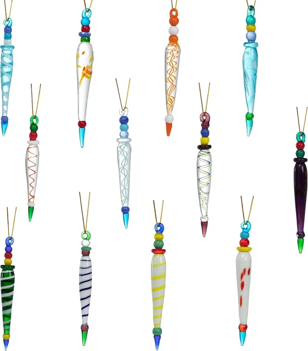 12pcs Christmas Tree Colorful Glass Icicle Ornaments 4 12pcs Christmas Tree Colorful Glass Icicle Ornaments - Image 2