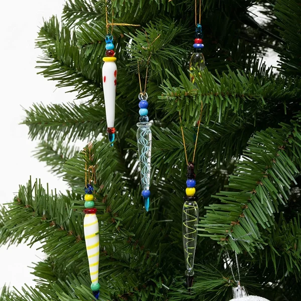 12pcs Christmas Tree Colorful Glass Icicle Ornaments 5 12pcs Christmas Tree Colorful Glass Icicle Ornaments - Image 3
