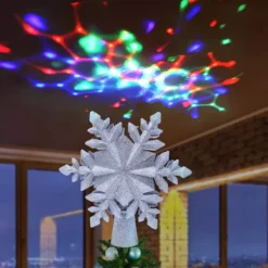 LED Snowflake Christmas Tree Topper -Christmas Decorations Store Glitter Silver Snowflake Tree Toppers with Rainbow Projector Lights 6 result 600x600 1