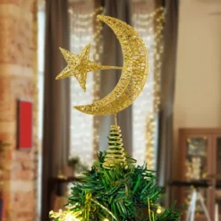Gold Star & Moon Tree Topper, Warm White -Christmas Decorations Store Gold Star Moon Tree Topper Warm White 6 result 600x600 1
