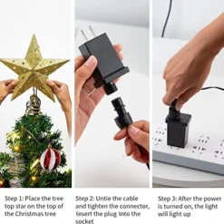 LED Light Up Gold Star Tree Topper W/ White Projector -Christmas Decorations Store Gold Star Tree Topper Metal with White Star Projector Light 3