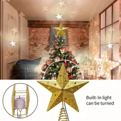LED Light Up Gold Star Tree Topper W/ White Projector -Christmas Decorations Store Gold Star Tree Topper Metal with White Star Projector Light 4