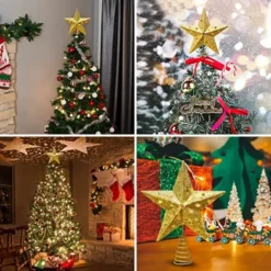 LED Light Up Gold Star Tree Topper W/ White Projector -Christmas Decorations Store Gold Star Tree Topper Metal with White Star Projector Light 5