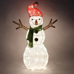 80 LED Cotton Snowman With Christmas Hat 3.5ft -Christmas Decorations Store LED Yard Lights Cotton Snowman with Christmas Hat 3 1 1 600x600 1