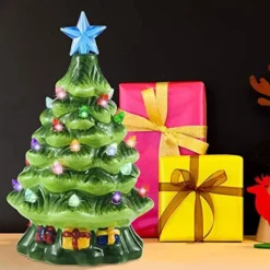 Mini Pre Lit Ceramic Tabletop Christmas Tree 7in -Christmas Decorations Store Mini Prelit Tabletop Christmas Tree 7in 1