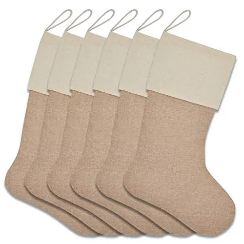 6pcs Plain Burlap Christmas Stockings 18in 4 6pcs Plain Burlap Christmas Stockings 18in - Image 2