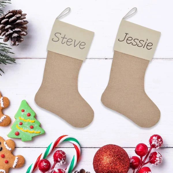 6pcs Plain Burlap Christmas Stockings 18in 6 6pcs Plain Burlap Christmas Stockings 18in - Image 4