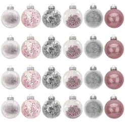 Plastic Clear Ball Ornaments With Filling - Pink