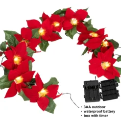Pre Lit Velvet Silk Poinsettia Garland With Red Berries 6ft -Christmas Decorations Store Pre Lit Velvet Silk Poinsettia Garland with Red Berries 6ft 3 result 600x600 1